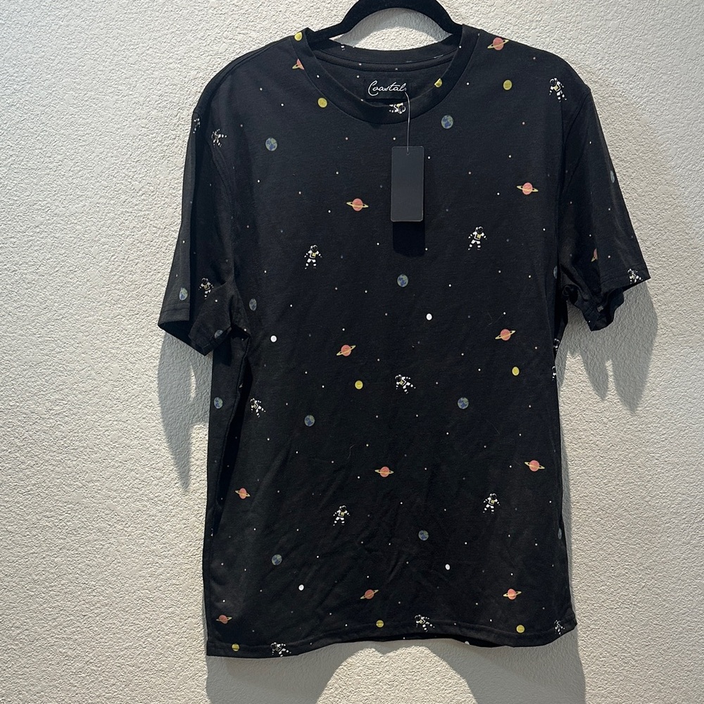 Black Space-Print Men's Short Sleeve T-Shirt Size Large